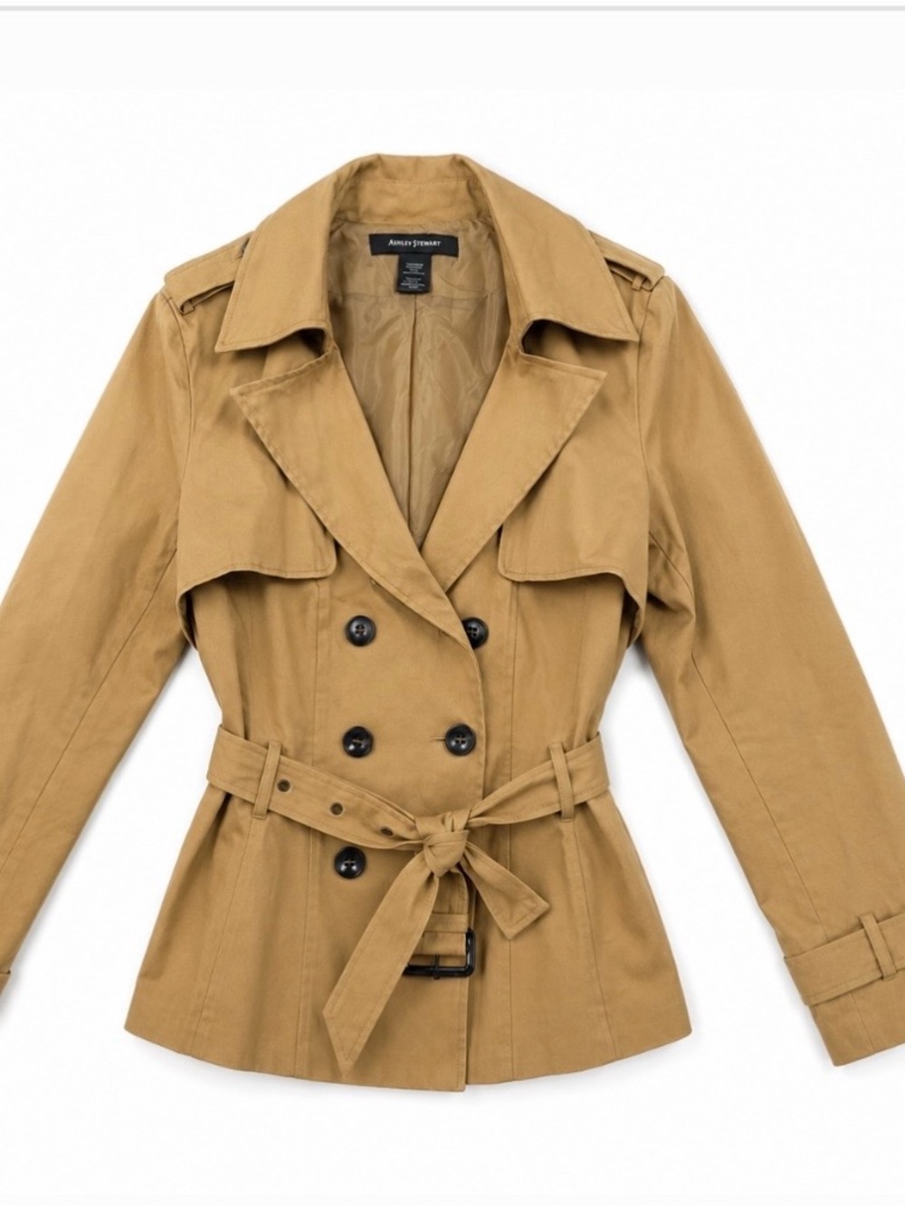 Fall Coastal 14/16 Ashley Stewart Tan Double-Breasted Belted Trench Jacket